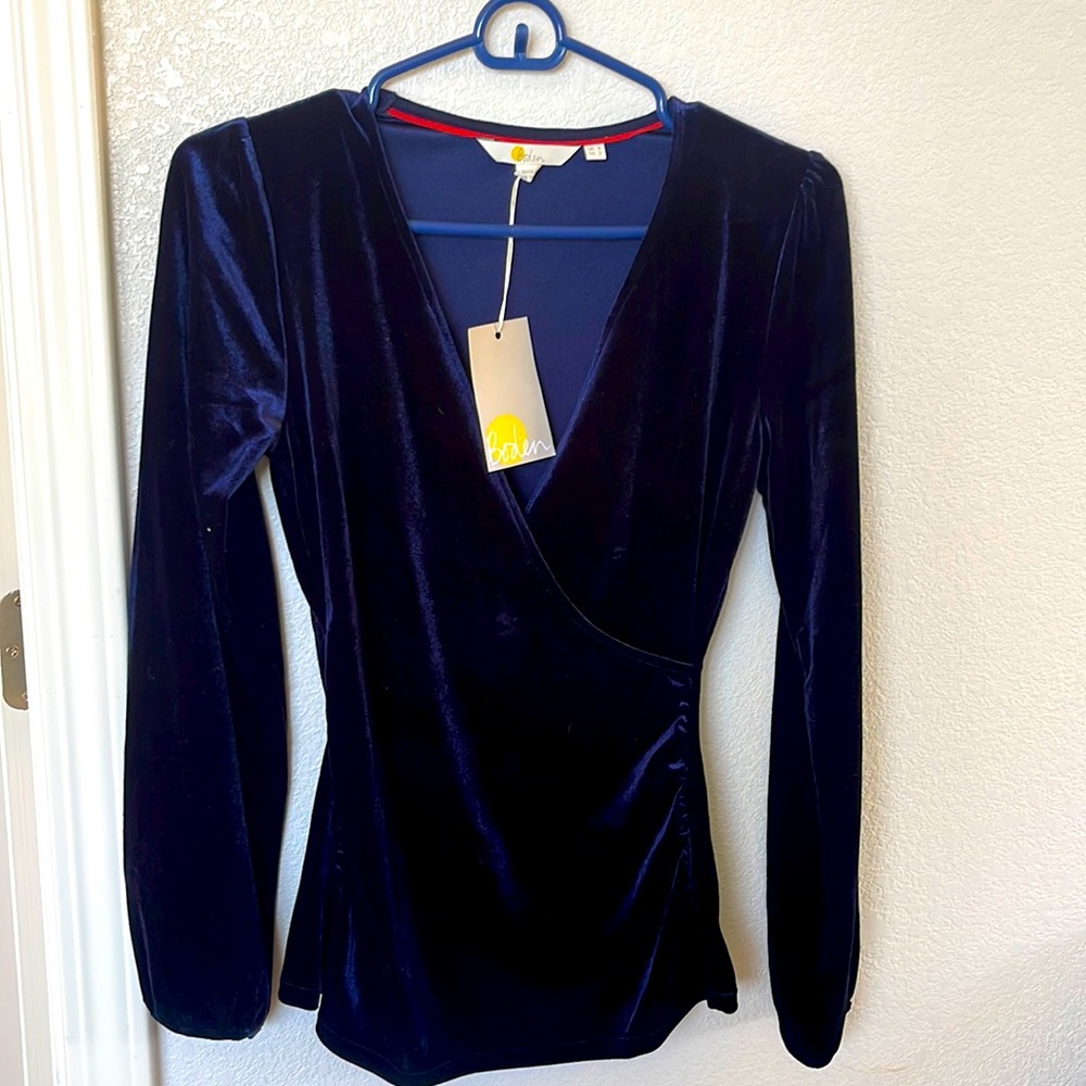 NWT Blue Velvet Boden Wrap Top